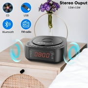 KUEPHOM CD Player Alarm Clock Radio with Remote:CD/MP3,Bluetooth,FM player with Speakers,USB Charger and Dimmable Display for Bedroom-Dual Alarm with Optional Sound Suitable for Heavy/light Sleeper.