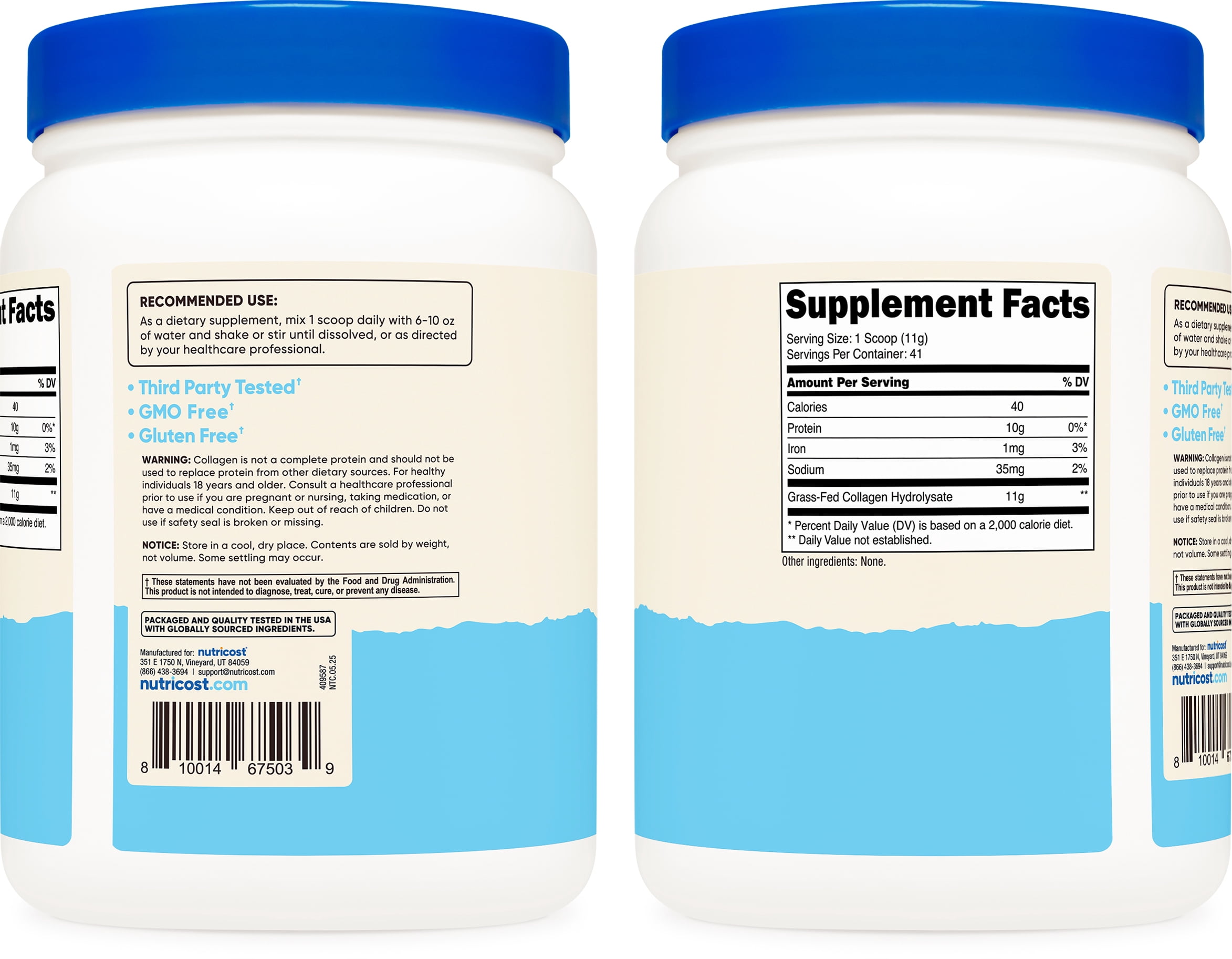 Nutricost Collagen Hydrolysate (Bovine) Powder - Grass Fed, 1LB, Supplement