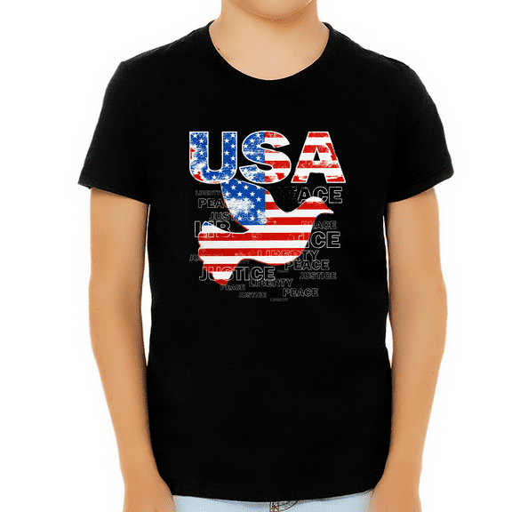 4th of July Shirts for Boys USA Shirt Patriotic Shirts for Boys Peace Dove US Flag American Flag Shirt