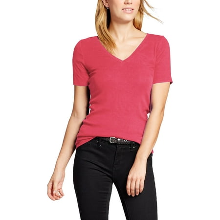 Womens V Neck Short Sleeve T Shirt Classic Plain Athletic Basic Cotton