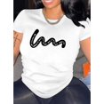 thumbnail image 1 of Chic Abstract Letter Print Women's T-Shirt - Casual Crew Neck, Short Sleeve, Stretchy Polyester Blend, Machine Washable - Perfect for Summer & Everyday Fashion, 1 of 6