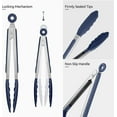 thumbnail image 5 of 600°F Heat Resistant Kitchen Tongs: U-Taste 7/9/12 inch Silicone Cooking Tong Set with Non Stick Rubber Tips and Silicon Coated 18/8 Stainless Steel Handle for Serving Grilling Salad(Blue), 5 of 10