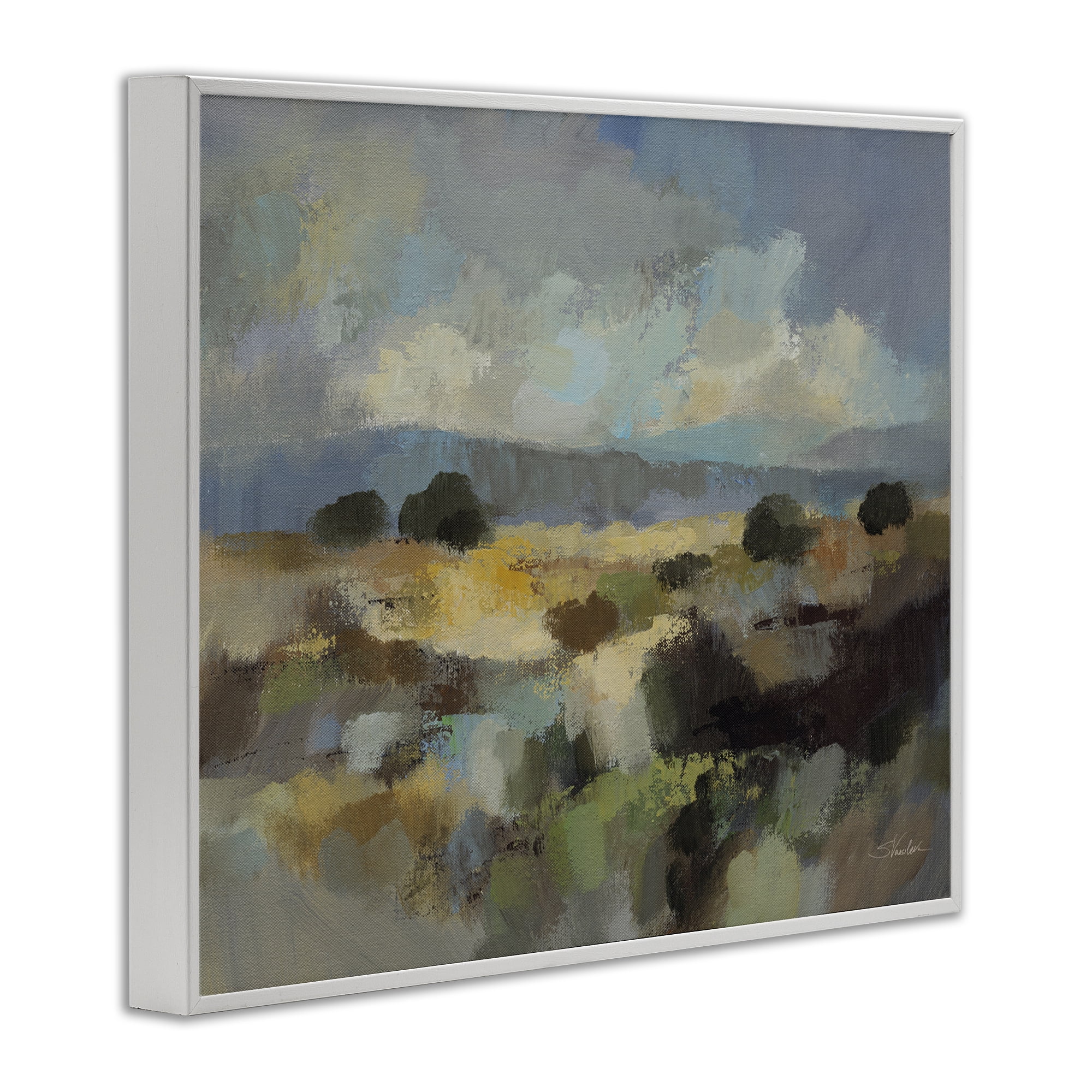 Stupell Industries Muted Blue Landscape with Clouds White Framed Giclee Art, design by Silvia Vassileva
