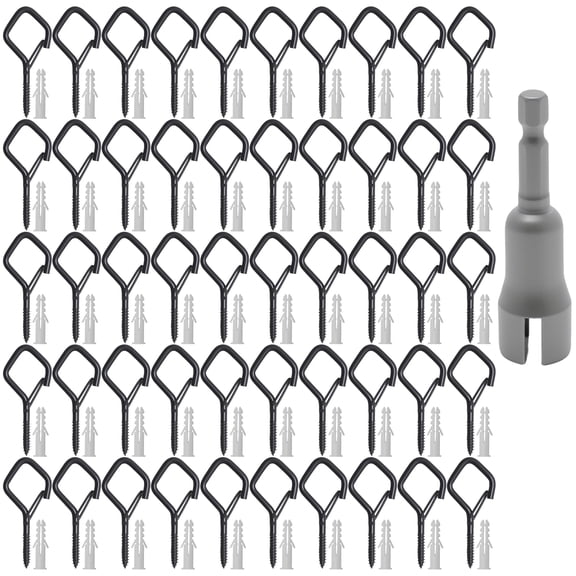 String Light & Home Use, Screw Hooks with Safety Buckle & Expansion Tube, 50-Pack Black