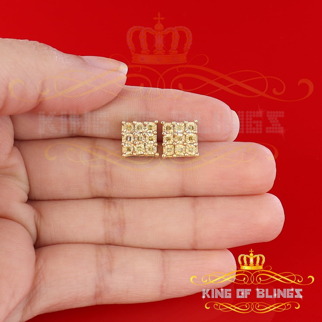 King of Bling's 0.15ct Diamond Stud Earrings For Women's White 925 Sterling Silver For Men's