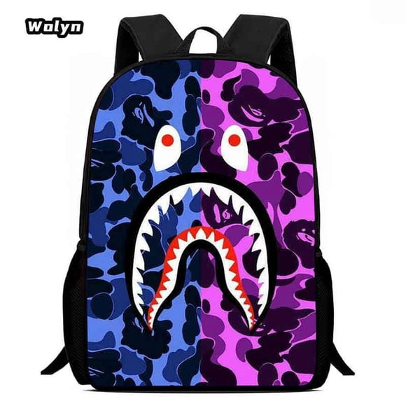 The Camouflage Shark School Backpack for Kindergarten,Cartoon School Bags for Boys Girls ,Large Capacity Children Backpack