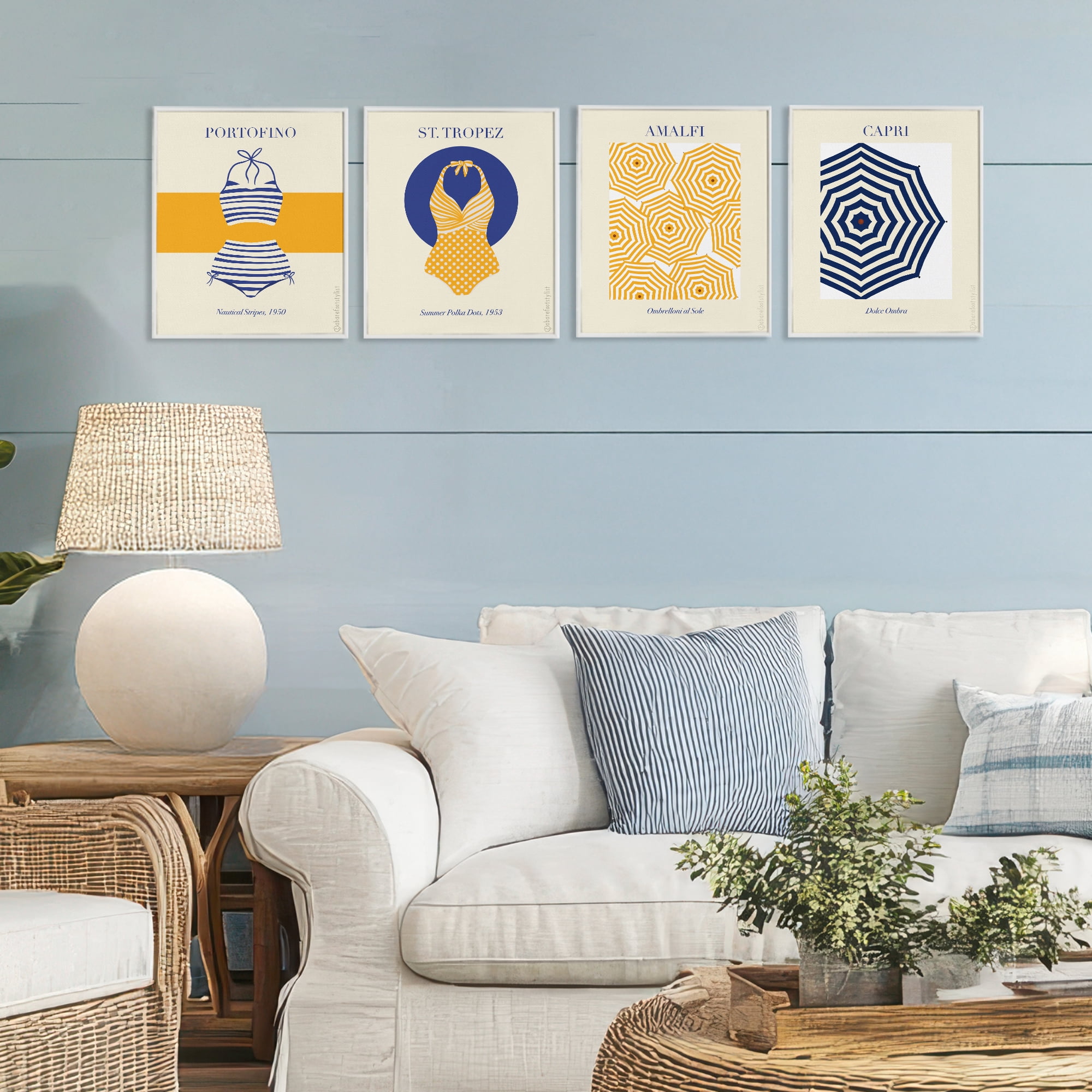 Stupell Industries Retro Beach Vacation Elements 4 Piece White Framed Giclee Art Set, design by A Barefoot Stylist