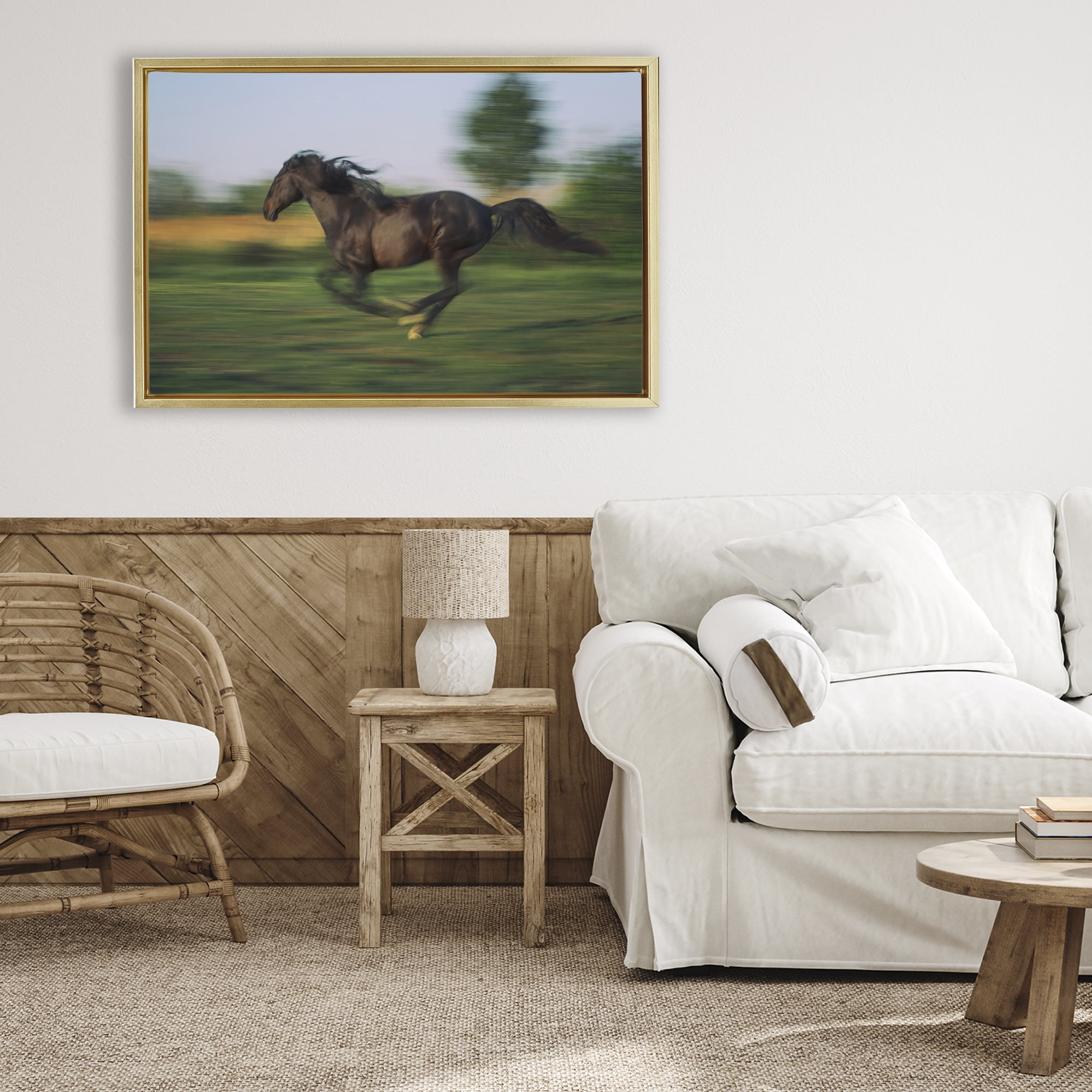 Stupell Industries Dashing Camargue Racehorse Gold Framed Floater Canvas Wall Art, design by Scott Stulberg
