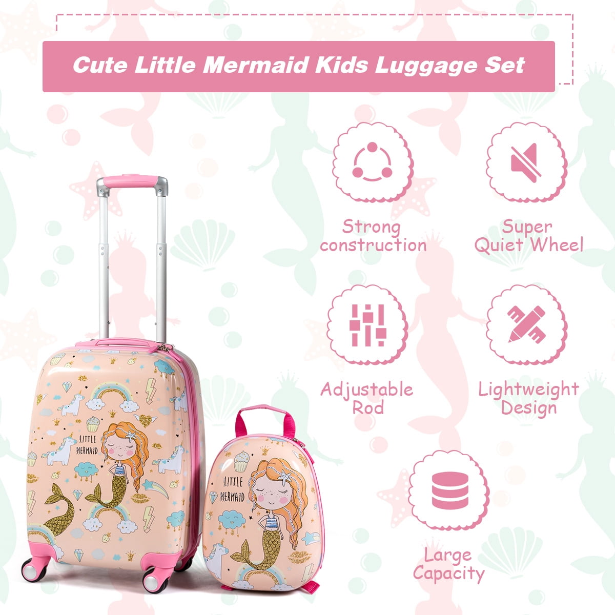 Gymax 2 PCS Kids Carry-on Luggage Set 12'' Backpack and 18'' Rolling Suitcase