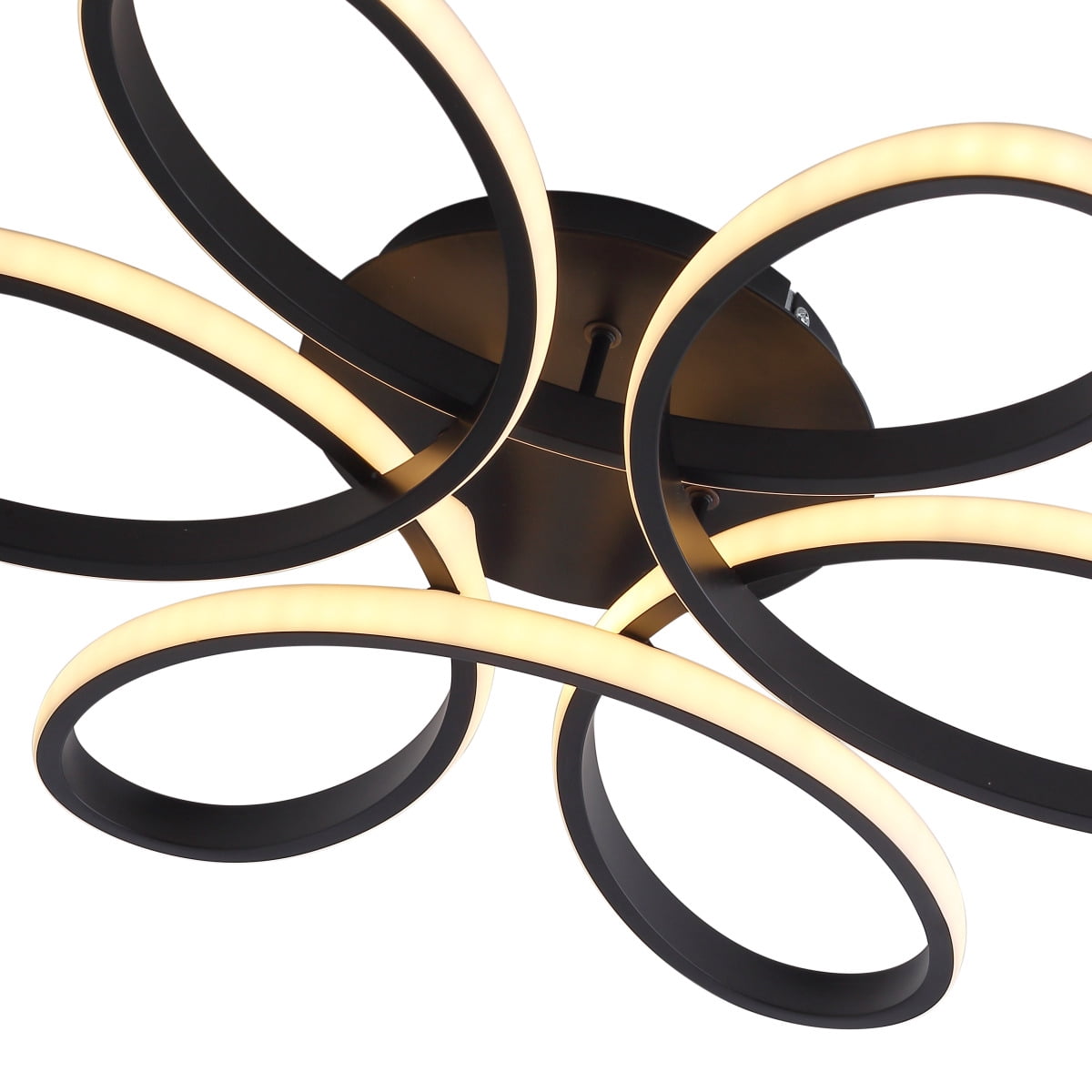 23 inch Modern LED Ceiling Light, 6 Rings Flower Flush Mount Light Fixture with Remote Control Black Dimmable Ceiling Lamp for Living Room, Bedroom,  Kitchen-Y
