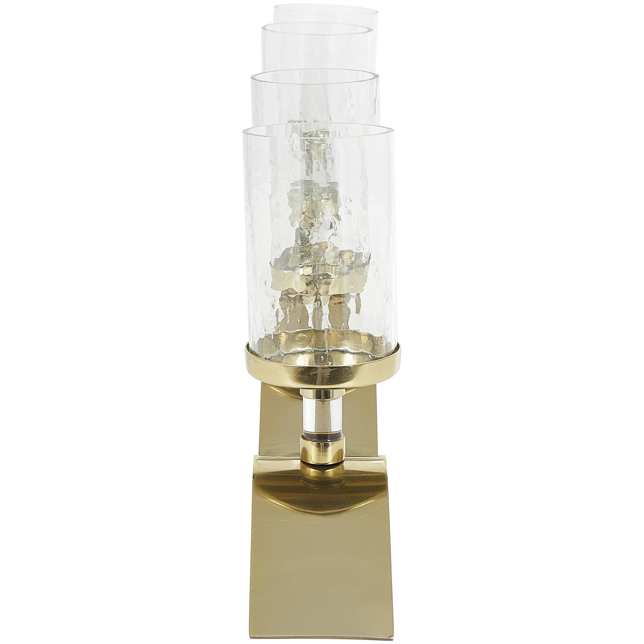 DecMode 4-Slot Champagne Stainless Steel Metal 4 Candle Hurricane Lamp with Wavy Base