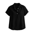 thumbnail image 7 of hoksml Women's Cotton Linen Collared Shirt, Short Sleeve Pull-On Button-Down Blouse, Loose Fit Casual Daily Office Wear Top, 7 of 7