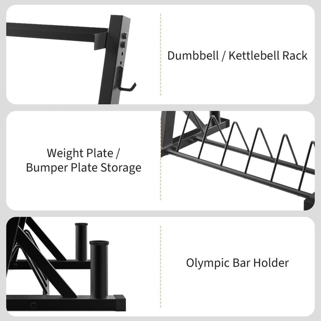 Kojooin 3-Tier Barbell Storage Rack, Adjustable Weight Organizer for Dumbbells and Kettlebells, 1000 lb Capacity Carbon Steel Rack