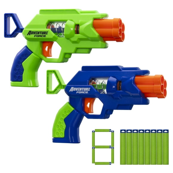 Adventure Force QuadStrike, 2 à ressort avec rotation automatique blasters avec 8 dards Accu-Blast, compatible avec la plupart des blasters NERF, 8+