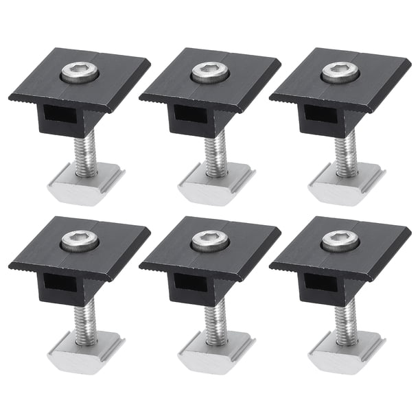 Uxcell 6Pcs Abrazadera Media para Panel Solar, Abrazaderas Centrales de Panel Solar de Aluminio de 35 mm, Sistema de Montaje de Riel Solar PV, Negro