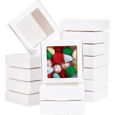 16Packs 10.5x10.5x3cm Clear PVC Square Window Gift Boxes White Kraft Paper Present Packing Boxes for Party Favor Treats Cookies Small Gifts or Crafts