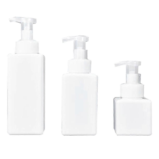 3pcs Square Lotion Bottle Shampoo Shower Gel Dispenser Bottles Shampoo Container Storage (250ml+450ml+650ml White)