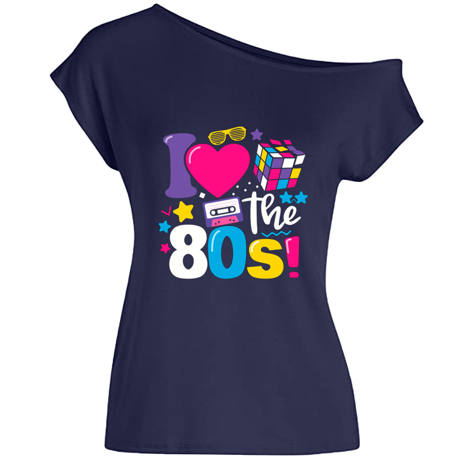 NECHOLOGY Womens Tops Long Sleeve Tees Women I Love The 80s Off The  Shoulder T Shirts Disco 80s Black Short Sleeve Shirt 