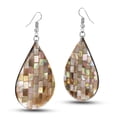 thumbnail image 2 of AeraVida Mosaic of Brown Lip Shells Handcrafted Teardrop Fishhook Dangle Earrings, 2 of 7
