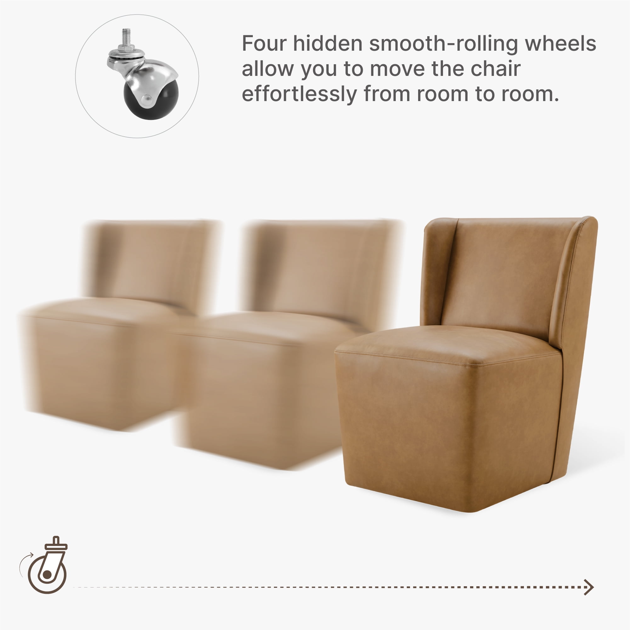 Spruce & Spring Anywhere Faux Leather Dining Chair with Hidden Detachable Casters, Multipurpose Upholstered Accent Chair, Brown