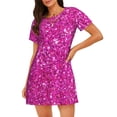 thumbnail image 1 of Fotbe Rose Red Glitter Bata de Dormir para Mujer con Estampado, Camisón de Algodón de Manga Corta, Ropa de Dormir Casual, 1 of 6