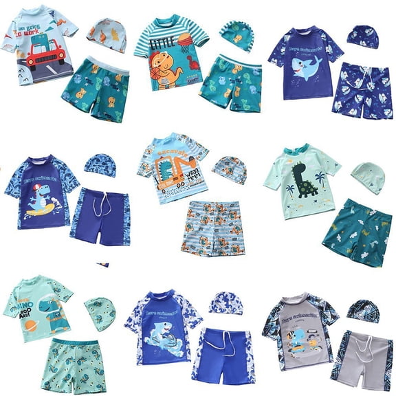 Bellafa Toddler Boys Swimsuit Set Boys' Rash Guard Swimwear Kids UPF 50 Two Piece Bathing Suit With Swim Trunk and Hat 3-8 Years