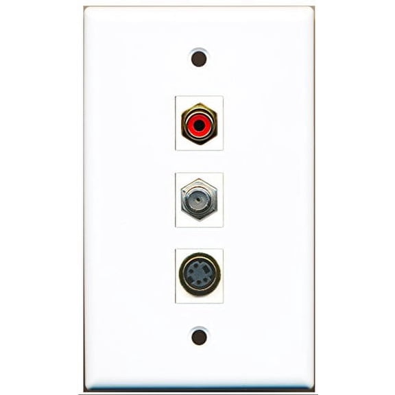 RiteAV - 1 Port RCA Red and 1 Port Coax Cable TV- F-Type and 1 Port S-Video Wall Plate