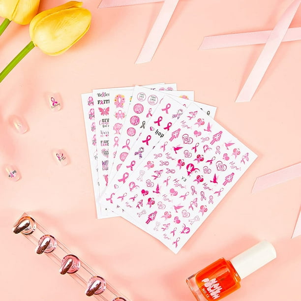  Breast Cancer Nail Art Stickers 3D Self-Adhesive Nail Decals  Pink Ribbon Nail Stickers Nail Art Supplies Heart Breast Cancer Awareness Nail  Designs for Nail Art Decoration DIY Manicure Tips 6 Sheets 