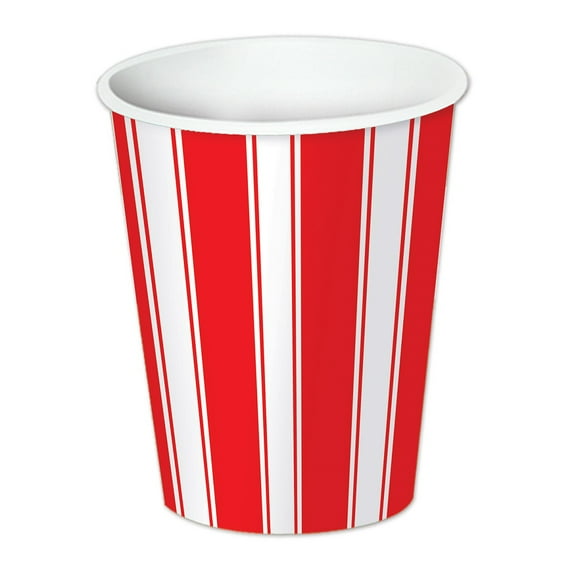Club Pack of 96 Red and White Striped Disposable Paper Drinking Party Tumbler Cups 9 oz.