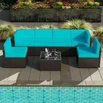 Kinbor 7pcs Outdoor Patio Furniture Sectional PE Wicker Rattan Sofa Set, Blue