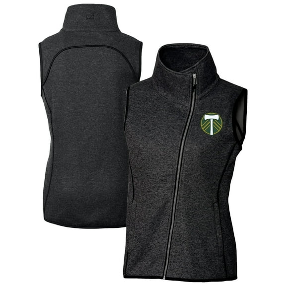 Women's Cutter & Buck  Heather Black Portland Timbers  Mainsail Sweater-Knit Full-Zip Asymmetrical Vest