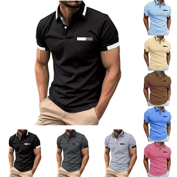 LODIENY Mens Henley Shirts Casual Summer Short Sleeve Quarter Button V Neck Graphic Lapel Stretch Golf T-Shirts Trendy Regular Fit Cozy Pullover Tops with Pockets Black M