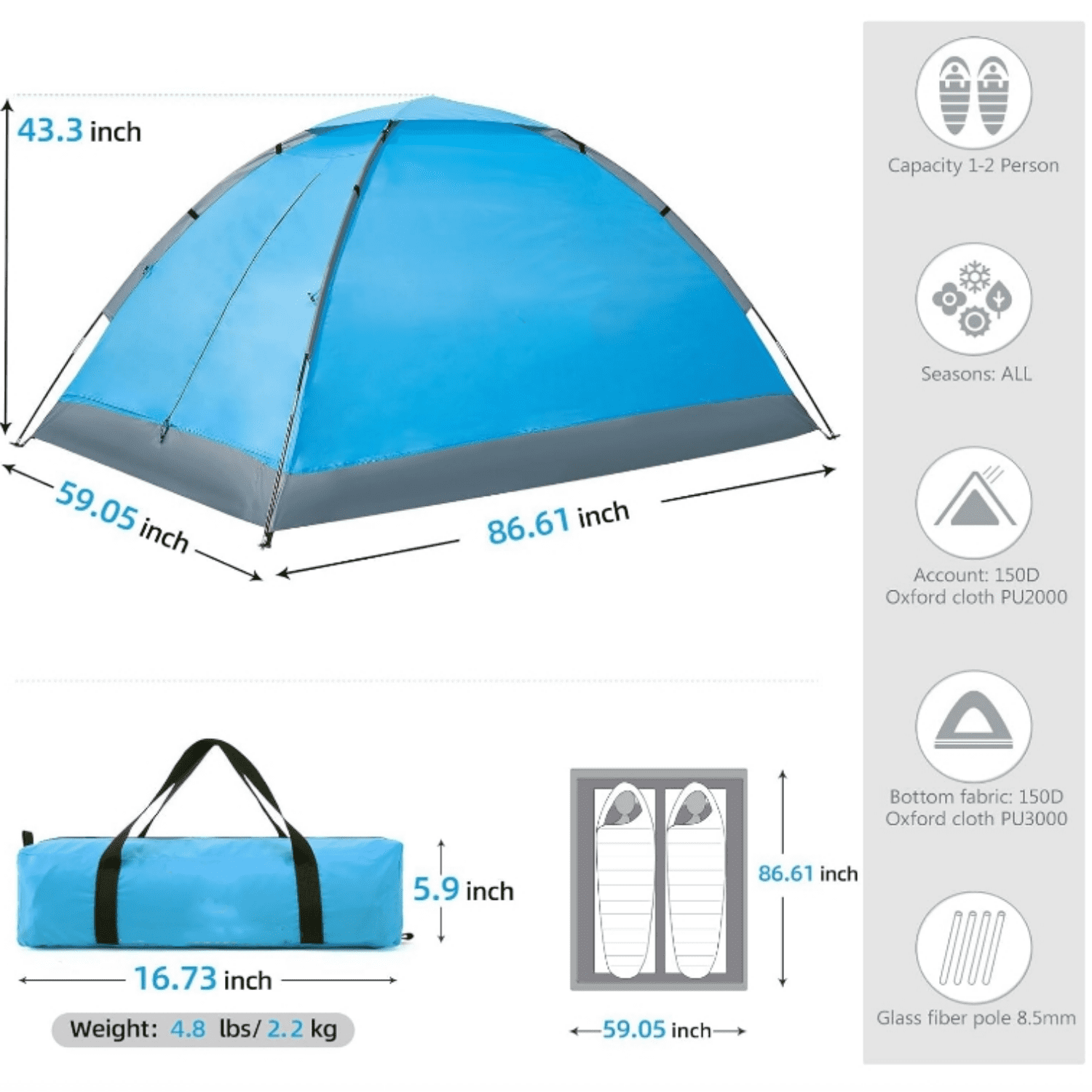 Camping Tent with Removable Rain Fly, Easy Setup Outdoor Tents Water Resistant Lightweight Portable for Family Backpacking Camping Hiking Traveling