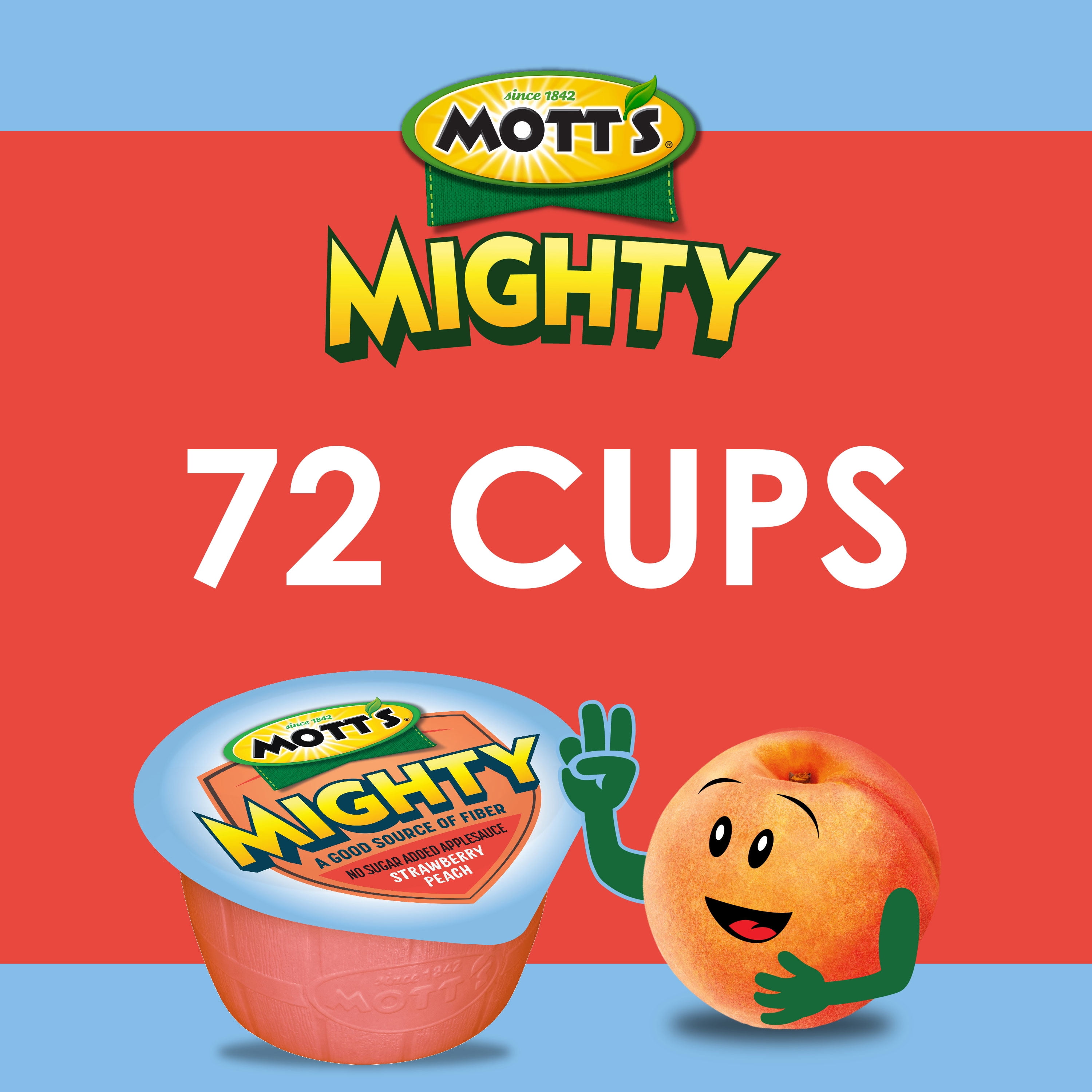 Mott's Mighty Strawberry Peach Applesauce, 3.9 oz, 72 Count Cups (12 Packs of 6)