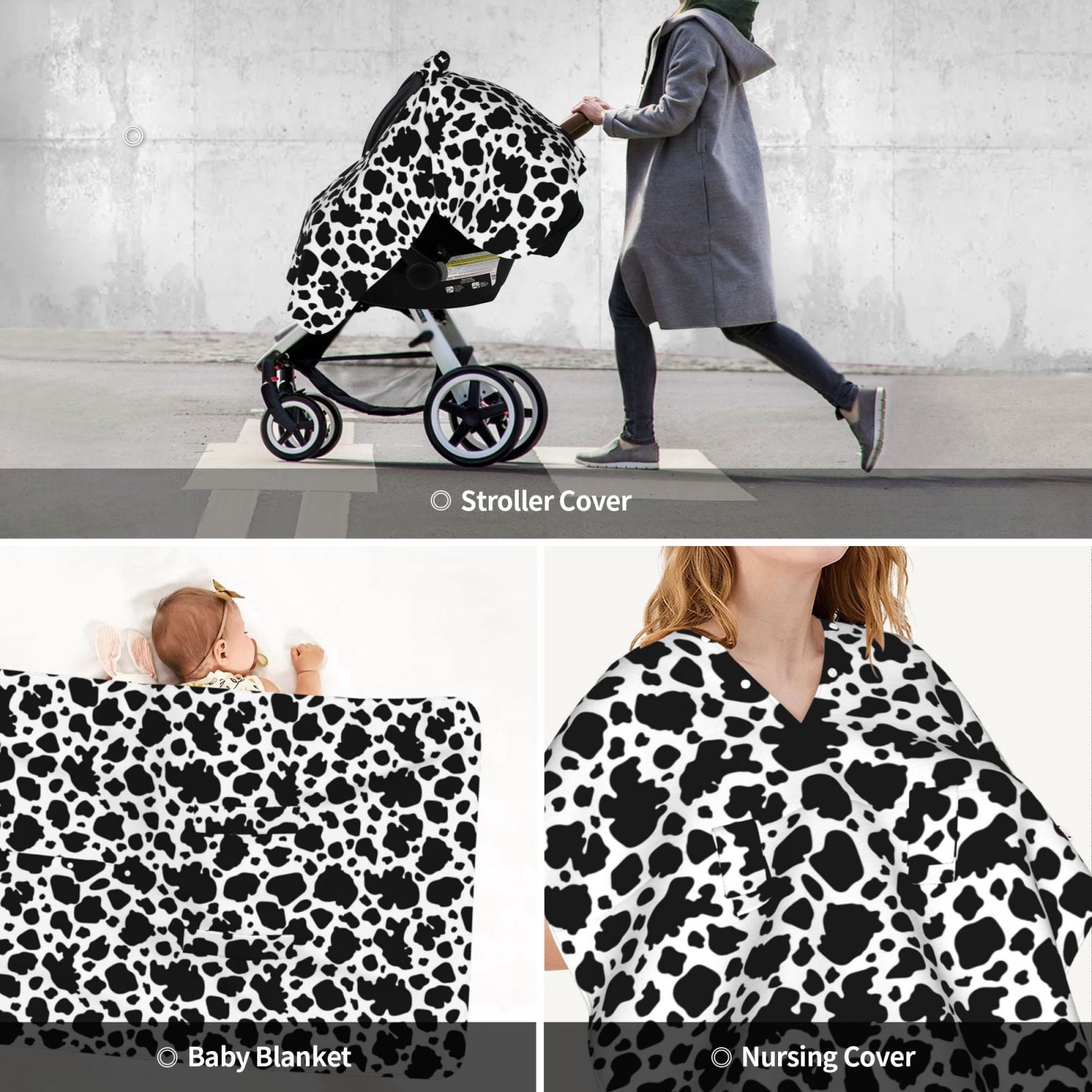 Car Seat Cover Baby - Cute Cow Print Black White Breathable Infant Car Seat Cover for Baby Carseat, Lightweight Comfort Baby Essentials Must Haves Newborn Stuff for Girl Boy