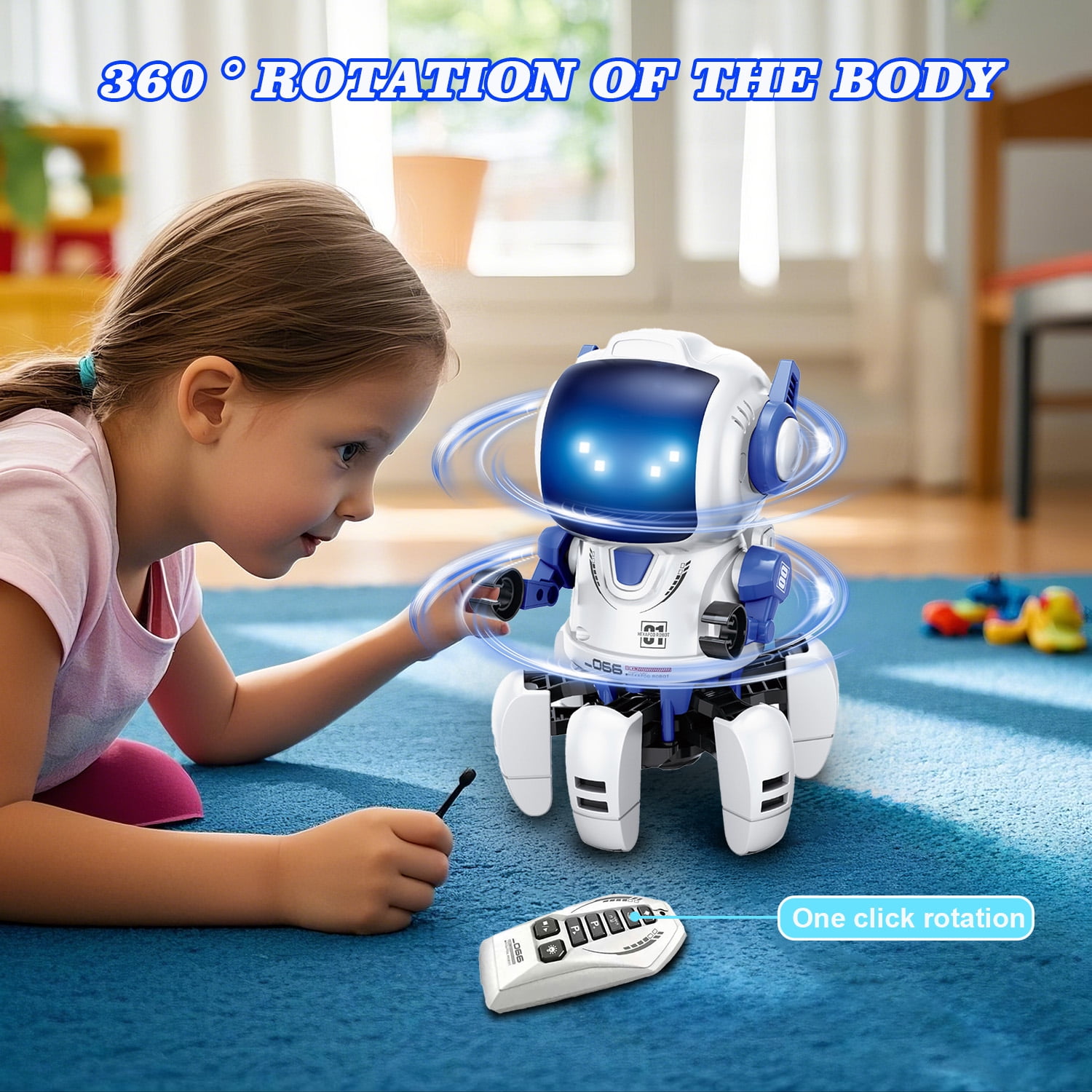 Lvelia RC Robot Toy for Kids,Intelligent Programmable Remote Control Walking Singing Dancing Interactive Smart Robot with Auto-Demon, Music and LED Eyes, Birthday Gift for 3+ Years Old Boys Girls