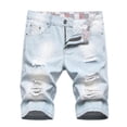 thumbnail image 2 of FRSASU Men's Raw Hem Ripped Denim Shorts Mid Rise Washed Distressed Jean Shorts Slim Fit Knee Length Denim Short Pants Light Blue, 2 of 9