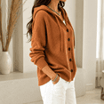 thumbnail image 5 of Sorvello Women's Hooded Knit Cardigan Sweater Button Down V Neck Drawstring Hood Solid Color Warm Fall Winter Outerwear Coat for Women Light Brown M, 5 of 7