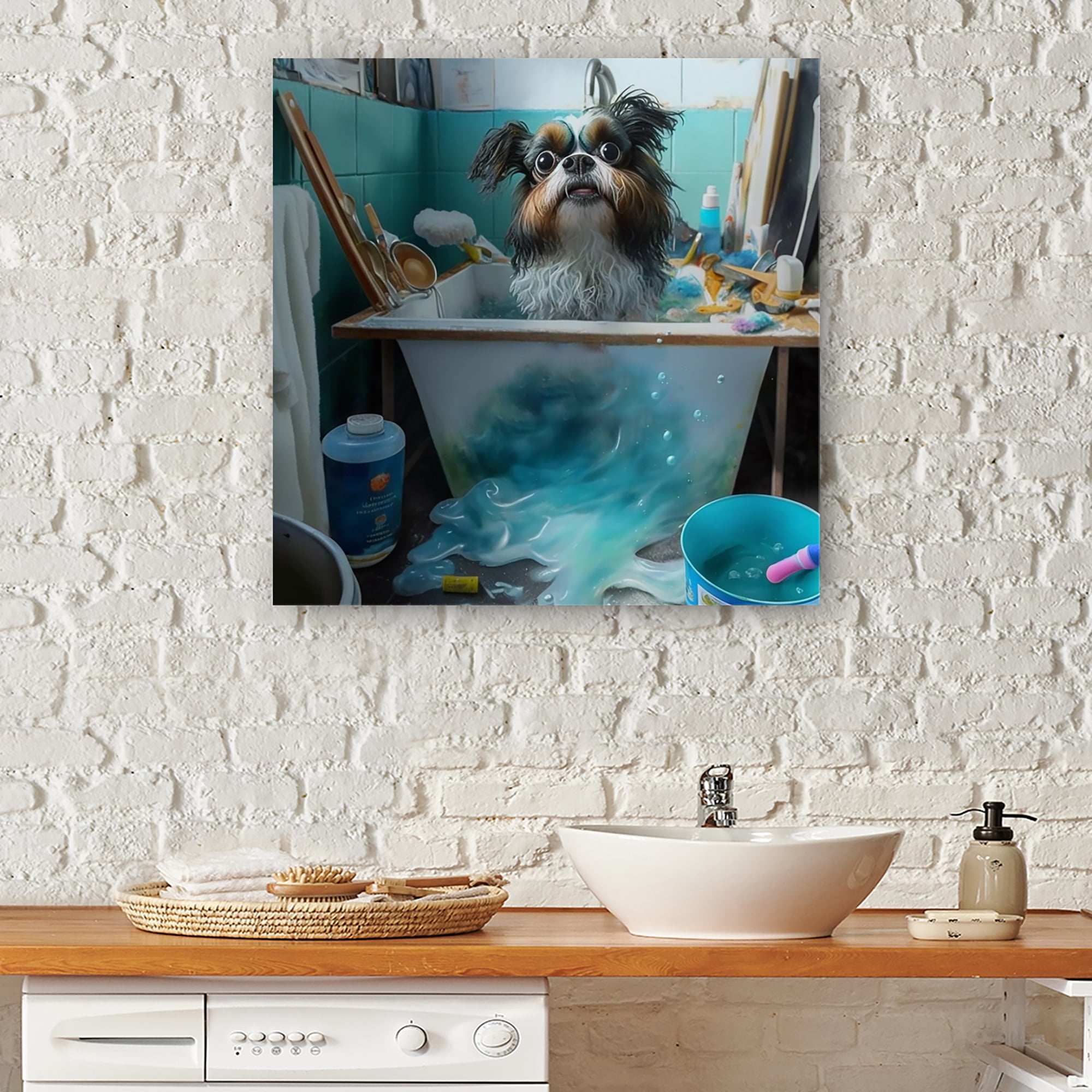 Designart Crazy Dog Doing Dishes Canvas Wall Art