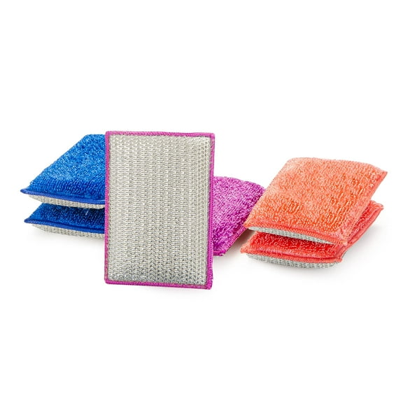 Smart Design Heavy Duty Scrub Sponge with Bamboo Odorless Rayon Fiber - Set of 6 - Ultra Absorbent - Soft and Metallic Scrub - Cleaning, Dishes, and Hard Stains - Kitchen - Violet Blue Coral