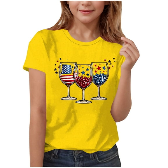 Maean Kids Independence Day Shirts Short Sleeve Graphic Crew Neck Tshirts for Boys Girls 3-15T