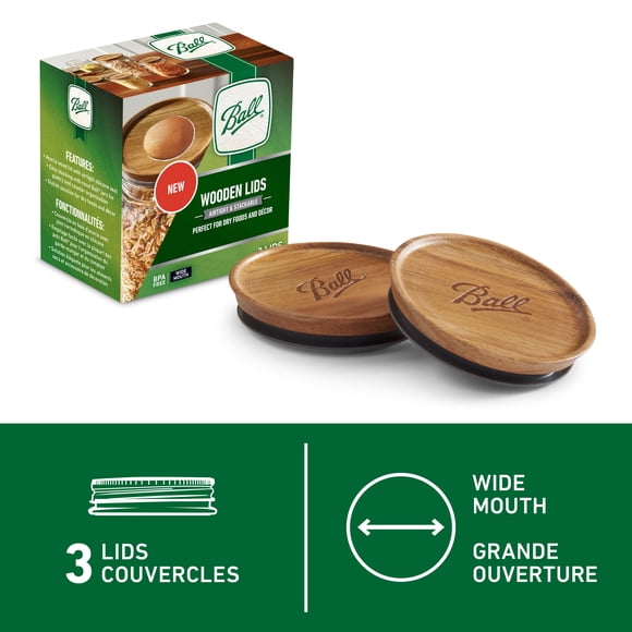 Ball Wooden Jar Lids, Wide Mouth, 3 Pack