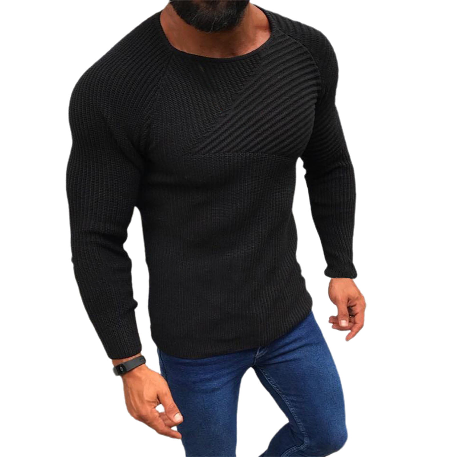 Nicelly Men Pullover Long-Sleeve Comfy Knit Splice Fit Crew Neck Sweaters 