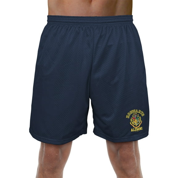 Harry Potter Hogwarts Alumni Crest Mens Lined Mesh Shorts, Navy, Large