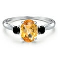 thumbnail image 3 of Gem Stone King 10K White Gold Yellow Citrine and Black Diamond 3-Stone Ring for Women | 1.45 Cttw | Oval Checkerboard 8X6MM | Gemstone November Birthstone | Size 8, 3 of 6