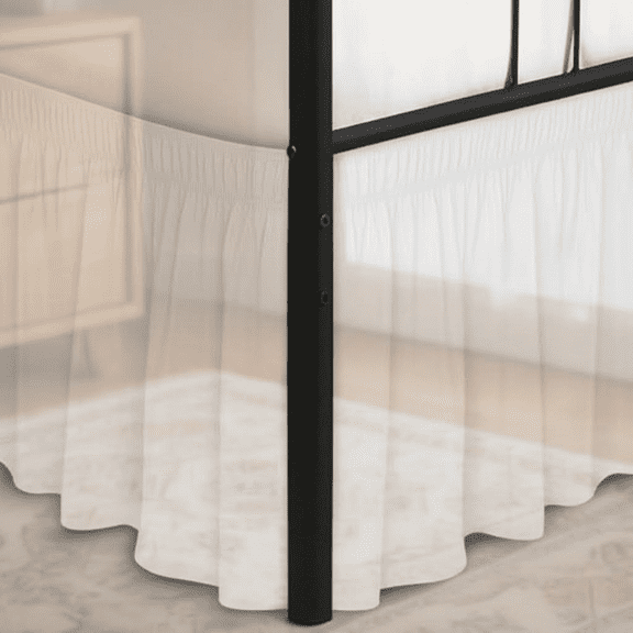 Queen Size Wrap Around Bed Skirt with Split Corners, 15-Inch Drop, White Adjustable Elastic Dust Ruffle for Easy Fit, Wrinkle-Resistant Silky Luxurious Fabric, Machine Washable