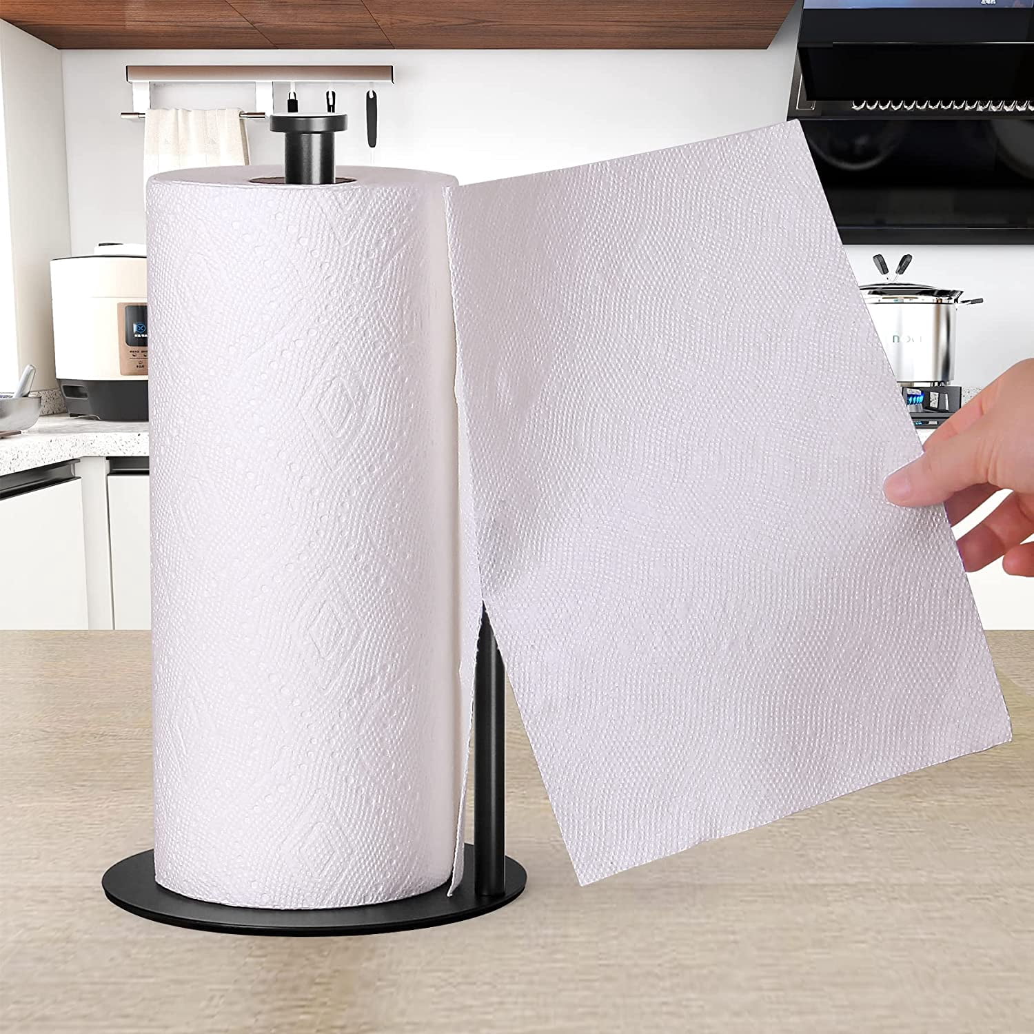 Paper Towel Holder Countertop, , Black Kitchen Paper Towel Holder Stand for Kitchen and Bathroom Organization, Stainless Steel Paper Towel Holders for Standard and Large Rolls (Matte Black)