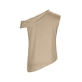 thumbnail image 6 of Craaazy Women's Loose Fit Solid Color Satin Off Shoulder Blouse - Asymmetrical Hem Short Sleeve Elegant Top Gifts, 6 of 9