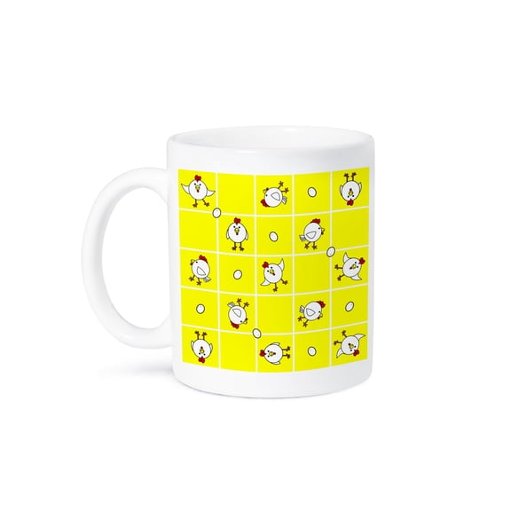 3dRose, Chicken Dance Print White and Yellow, 11oz Mug