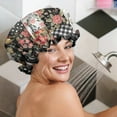 thumbnail image 5 of Shower Caps,Pioneer Flower Floral Print Pattern Waterproof Shower Cap for Women 4 Pieces,Double Reusable Hair Cover for Shower PEVA Elastic Stretch Hem, 5 of 7